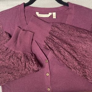 Soft surroundings, ribbed, knit, lace, sleeved cardigan
